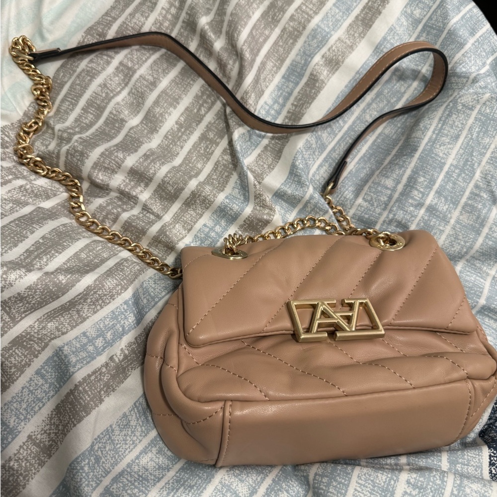 Aldo Tan Quilted Shoulder Bag with Gold Chain